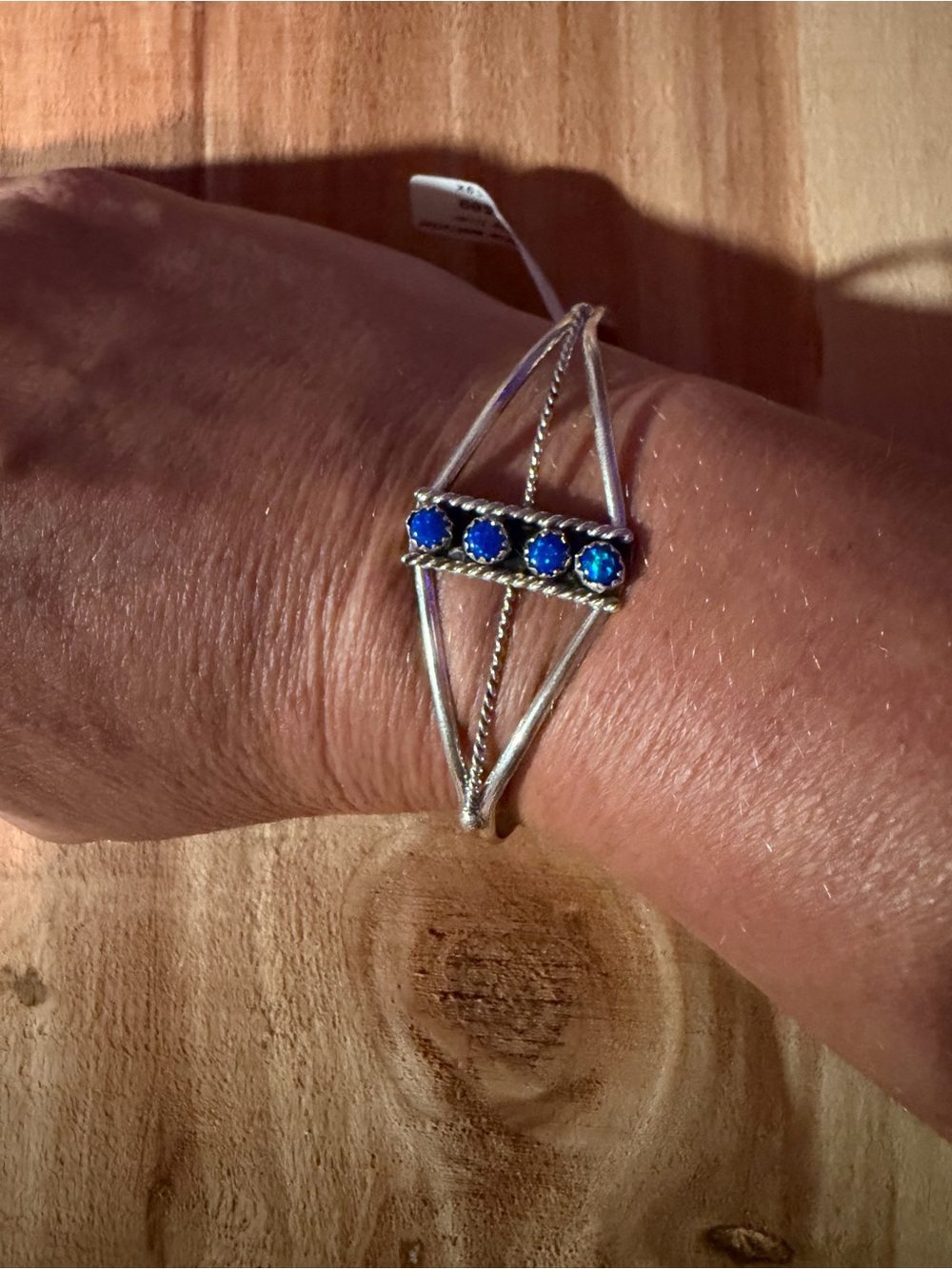 Navajo Handmade 925 Sterling Silver Cuff Bracelet with Blue Stones Stamped